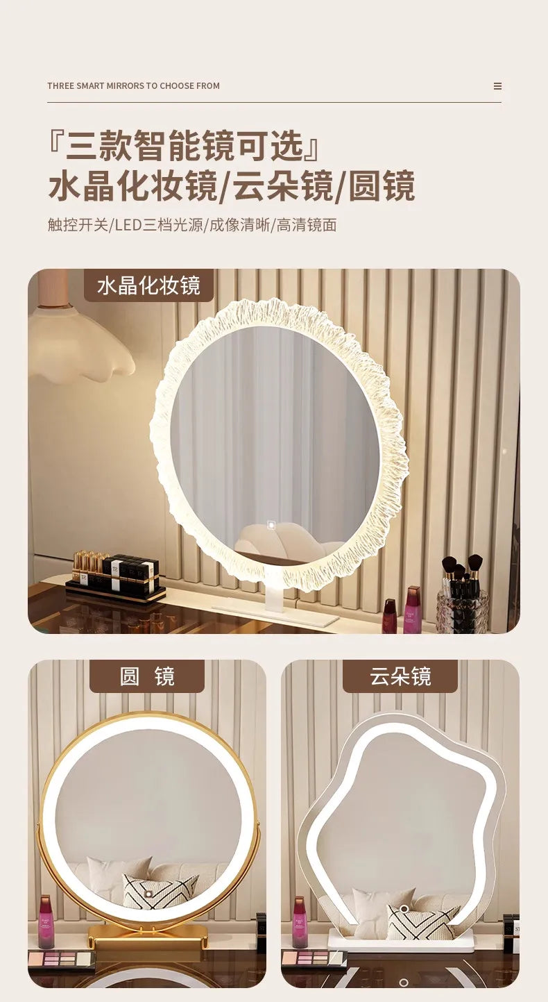 Modern Minimalist Dressing Table Woman Makeup Desk Bedroom Wireless Charging Bedside Table Mirror Stool Comfortable Furniture by HARMONYA STORE