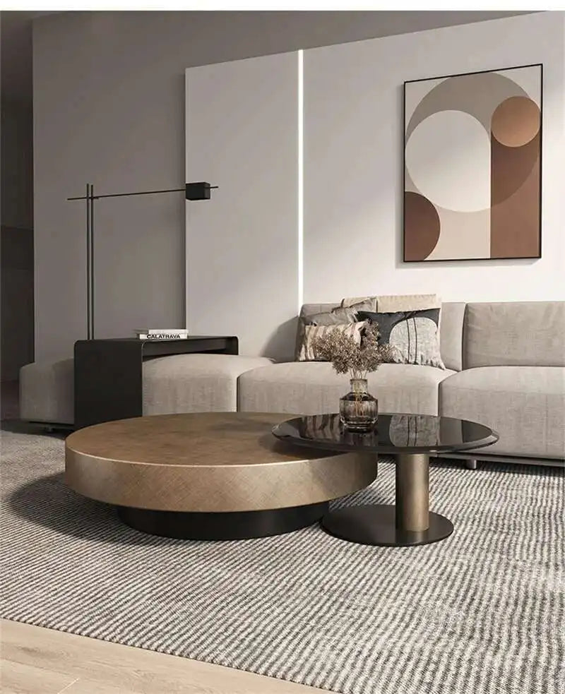 Designer Stainless Steel Coffee Tables European Luxury Round Tea Table Living Room Furniture Italian Tempered Glass Side Table by HARMONYA STORE