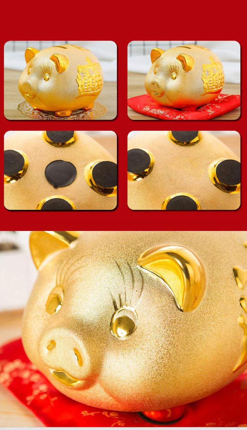 Creative Golden Pig Ceramic Piggy Bank 2023 New Kids Coin Bank Cute Cartoon Piggy Bank Gift Craft Money Box Savings Home Decor by HARMONYA STORE