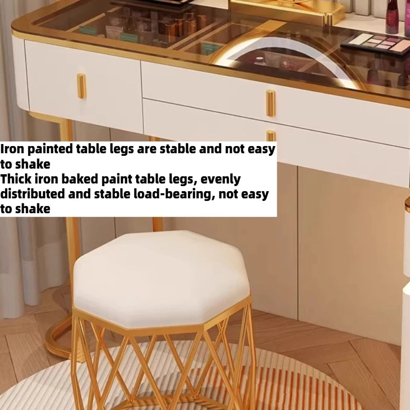 Modern Minimalist Dressing Table Woman Makeup Desk Bedroom Wireless Charging Bedside Table Mirror Stool Comfortable Furniture by HARMONYA STORE