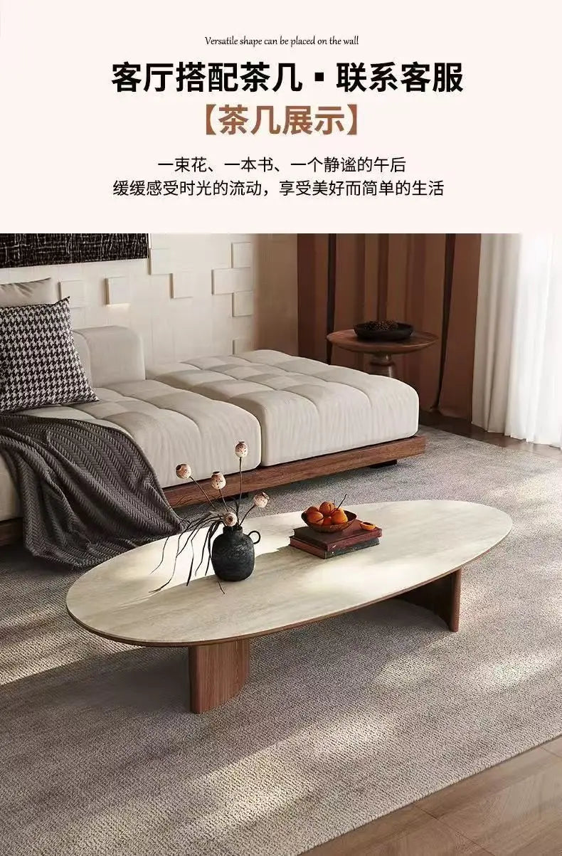 French medieval style water drop-shaped travertine rock slab dining table walnut solid wood home retro silent wind solid wood di by HARMONYA STORE