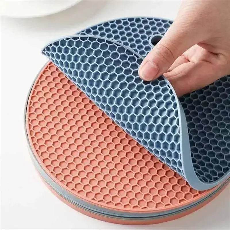 Table mat tool multifunctional kitchen silicone tableware mat, round anti slip and heat-resistant coffee cup coaster, pot holder by HARMONYA STORE