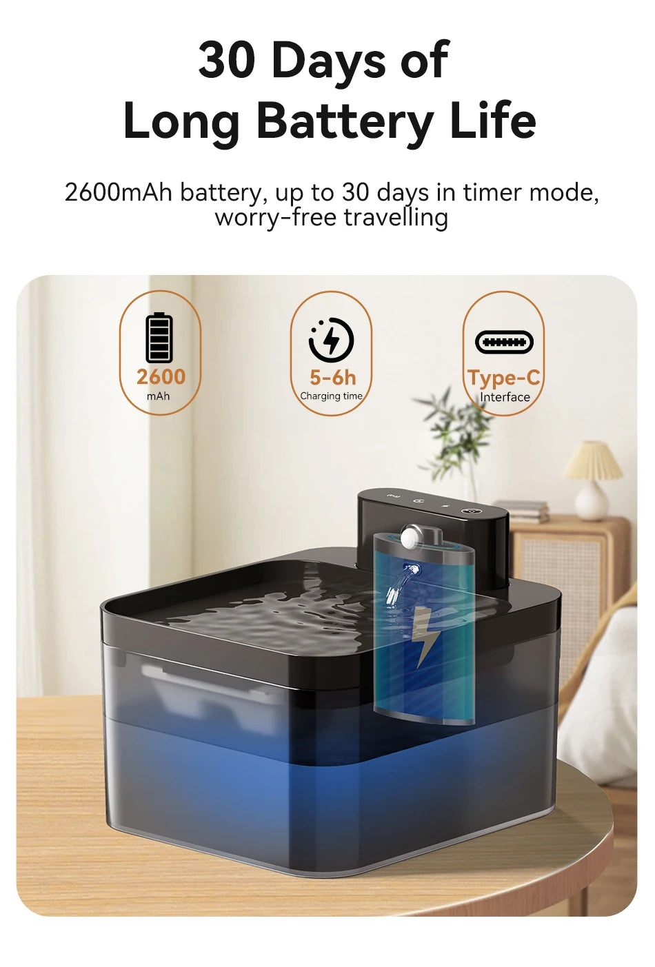 ROJECO Wireless Automatic Cat Water Fountain 2600mAh Pet Water Dispenser For Dog Cat Infrared Sensor Smart Pet Drinkier Fountain by HARMONYA STORE
