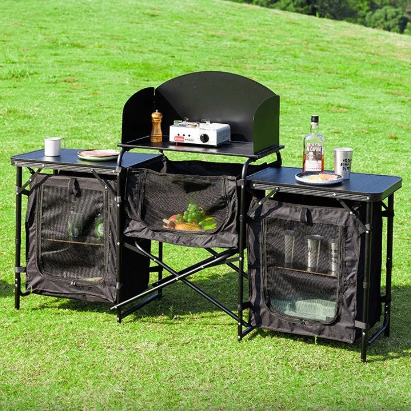 Outdoor Folding Portable Table Aluminum Alloy Frame Multi-functional Mobile Kitchen Dining Table Stable Camping Equipment by HARMONYA STORE