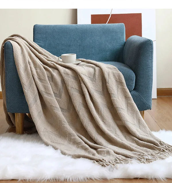 Elegant Nordic Blankets Tassel Knitted Sofa Cover Home Decorate Bedsheet Throw Blanket Cashmere Khaki Tapestry for Summer Elegan by HARMONYA STORE