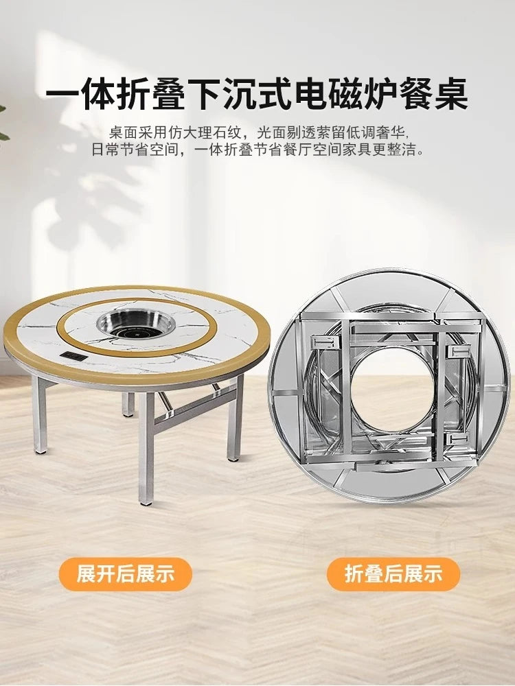 Foldable Dining Table Household Dining Round Table Outdoor Dining Hall Commercial Turntable by HARMONYA STORE