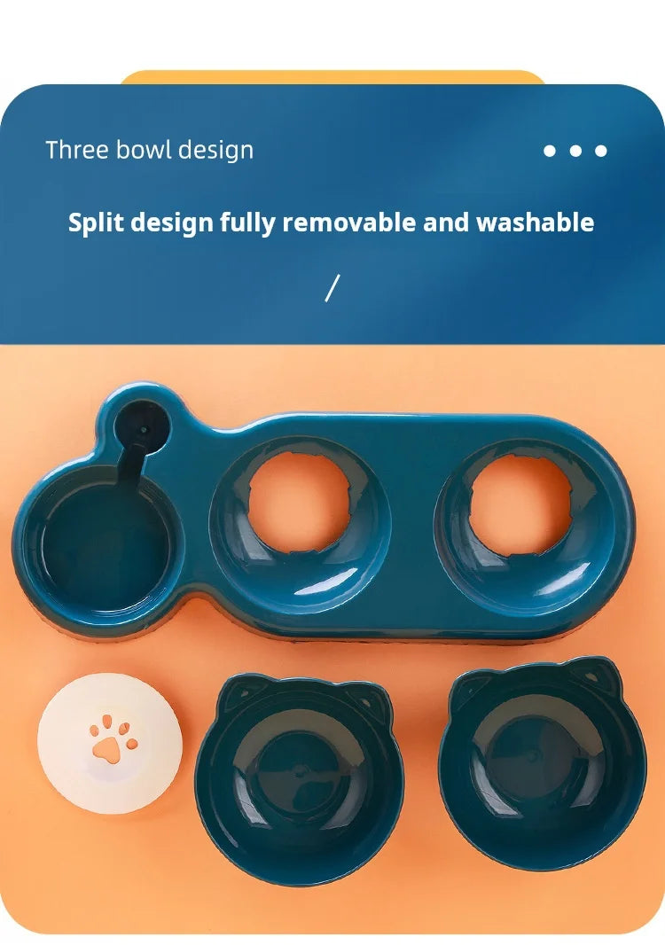 Pet Bowls With Water Feeder, 3 In 1 Ear Design Tilted Cat Water And Food Bowl Set With Gravity Water Bottle For Neck Protection by HARMONYA STORE