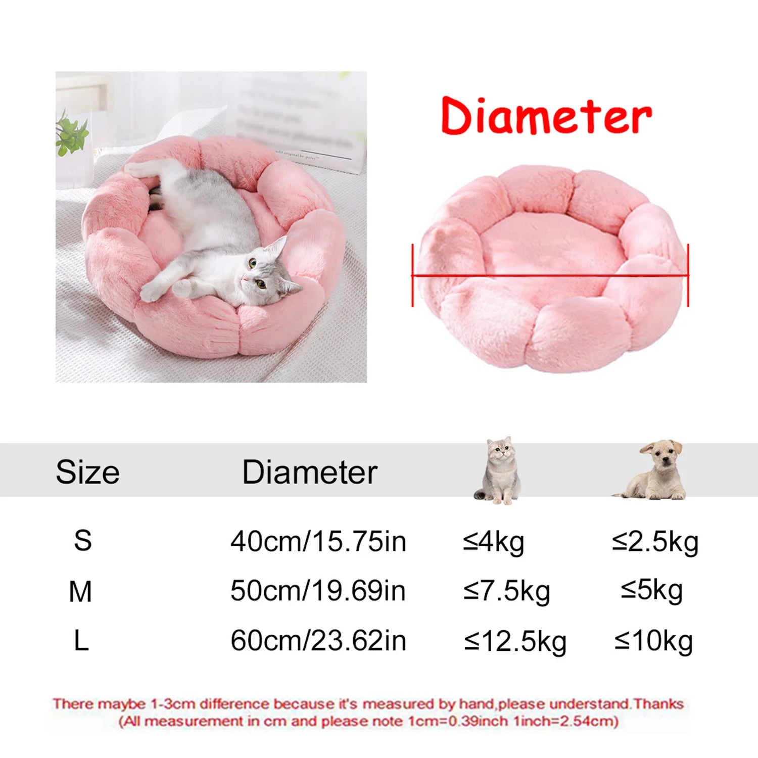 40-90cm 6 Sizes Round Pet Bed for Large Dog Bed Super Soft Cat Bed Plush Dog House for Medium Dog House Winter Warm Sleeping HARMONYA STORE