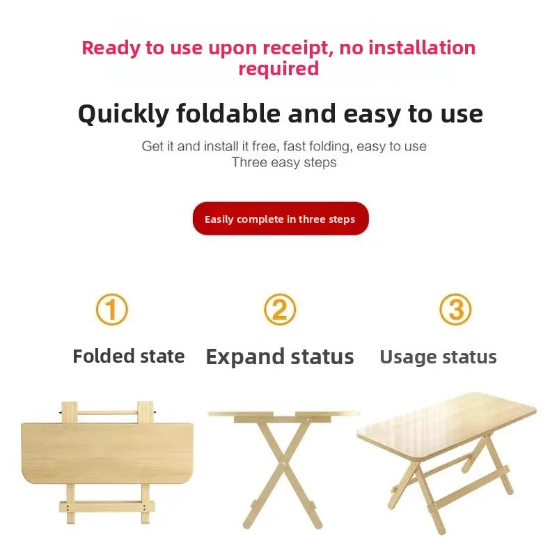 Solid Wood Rectangular Foldable Table Portable Dining Table for Home Small Apartment Balcony Bay Window Study Picnic Desk by HARMONYA STORE