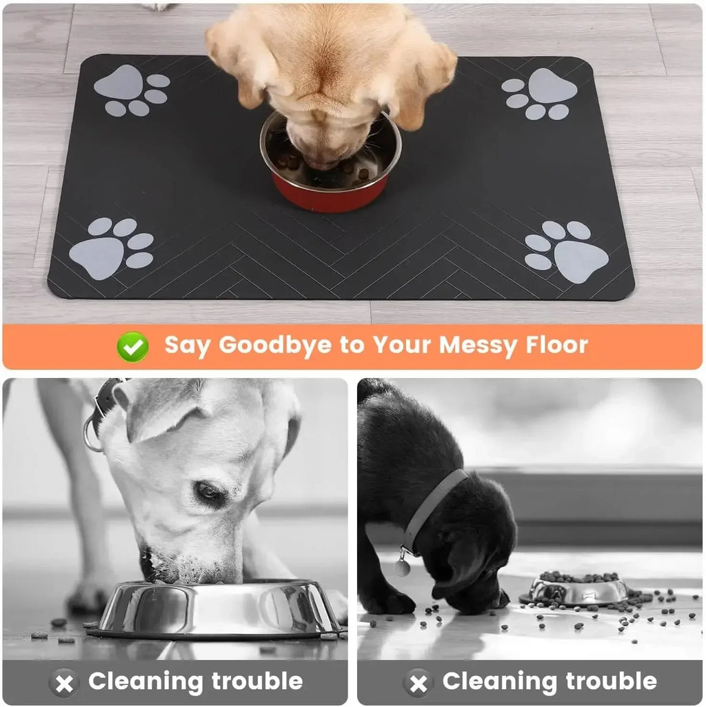 Pet Feeding Mat-Absorbent Pet Placemat Rubber Backing Quick Dry Water Mat for Dog Cat for Food and Water Bowl with Waterproof by HARMONYA STORE
