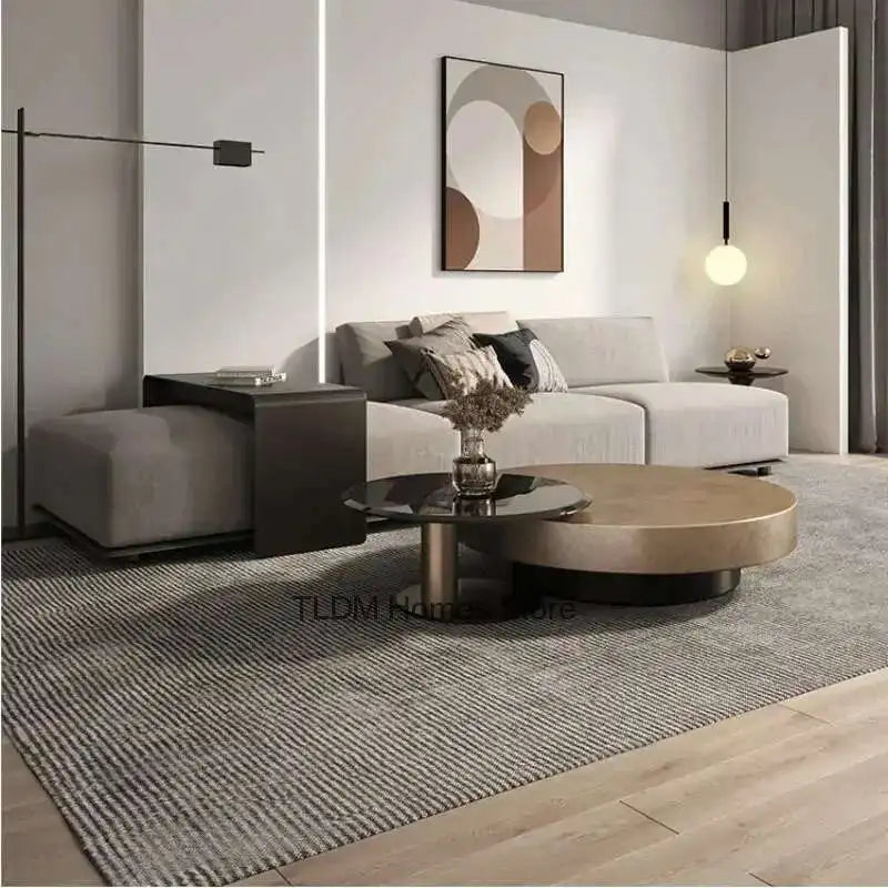 Designer Stainless Steel Coffee Tables European Luxury Round Tea Table Living Room Furniture Italian Tempered Glass Side Table by HARMONYA STORE