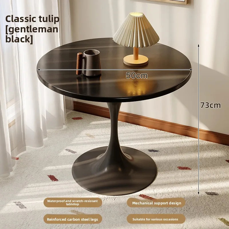 Modern tulip round table, household wooden dining table, negotiation tea table, coffee round table, carbon steel metal base by HARMONYA STORE