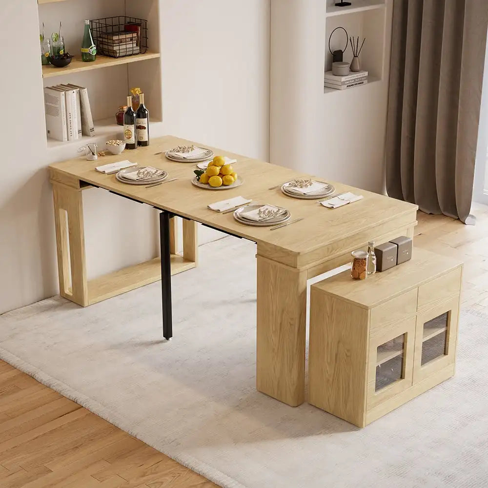 Modern Extendable Dining Table Rectangle Sideboard With Storage by HARMONYA STORE