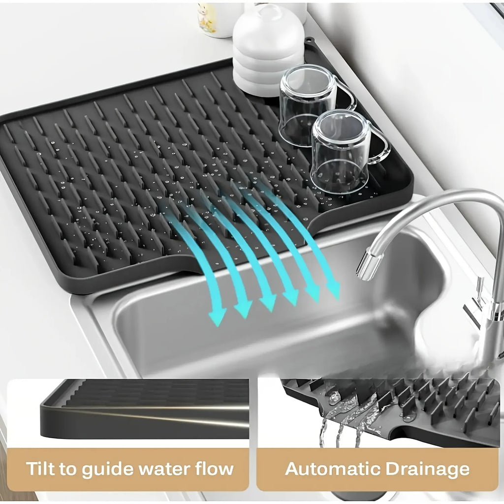 Kitchen Silicone Drain Mat with Built-in Drainage Design, Easy to Clean, Suitable for Countertops, Sinks, Refrigerators by HARMONYA STORE