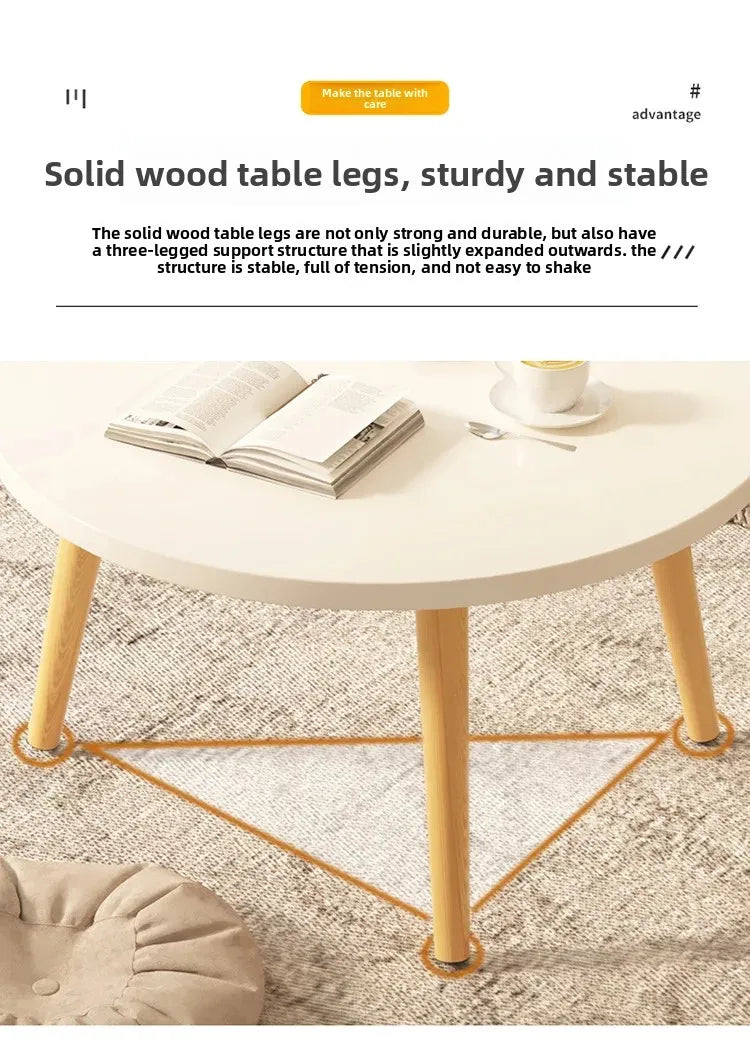 Small Table, Bedroom, Light Luxury Table, Modern Coffee Table, Living Room, Simple Small Round Table, Solid Wood by HARMONYA STORE