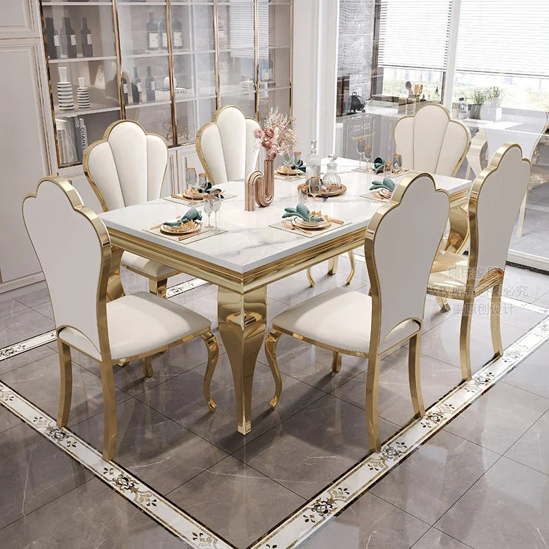 Marble Luxury Dining Table Unique Gold Individual White Italian Dining Table Rectangular Design Mesa Comedor Home Furniture by HARMONYA STORE