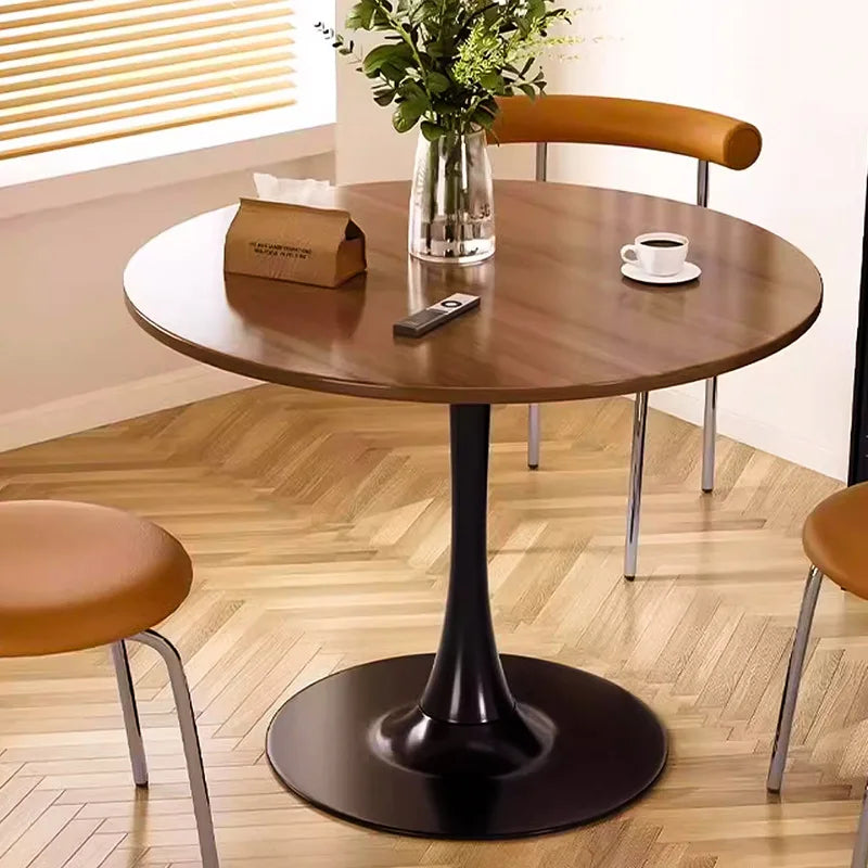 Modern tulip round table, household wooden dining table, negotiation tea table, coffee round table, carbon steel metal base by HARMONYA STORE