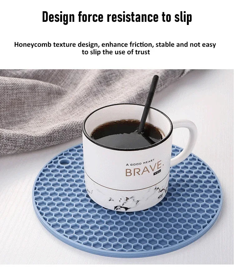 Table mat tool multifunctional kitchen silicone tableware mat, round anti slip and heat-resistant coffee cup coaster, pot holder by HARMONYA STORE