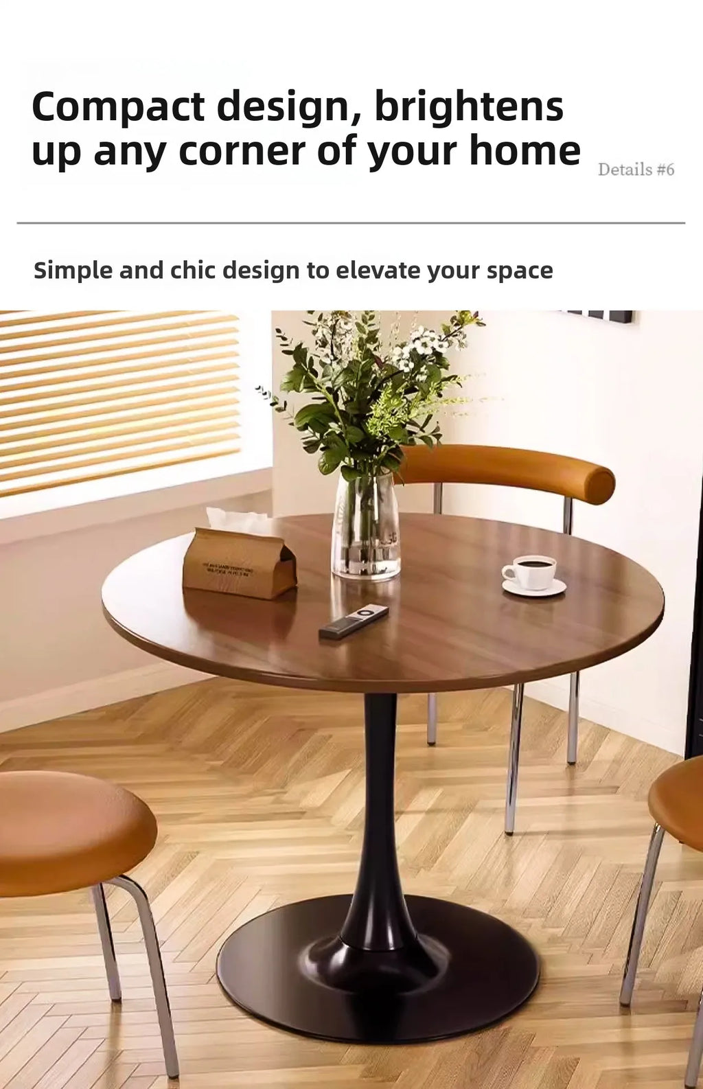 Modern tulip round table, household wooden dining table, negotiation tea table, coffee round table, carbon steel metal base by HARMONYA STORE