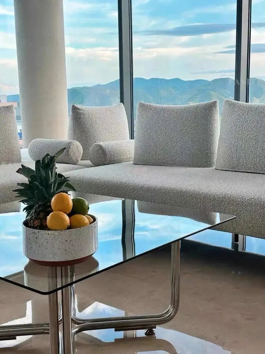 Transparent Square Glass Coffee Table, Stainless Steel Low Table by HARMONYA STORE