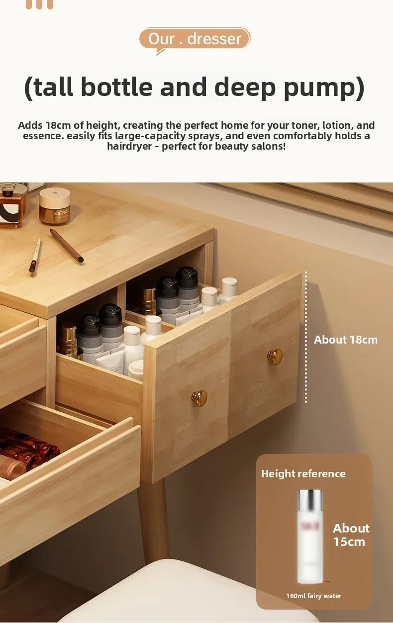Solid wood dresser bedroom simple modern 2024 new high-end light luxury small apartment makeup mirror girl makeup table by HARMONYA STORE