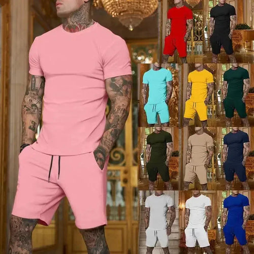 2025 summer new men's breathable sportswear short sleeved t-shirt and shorts set popular quick drying clothing by HARMONYA STORE