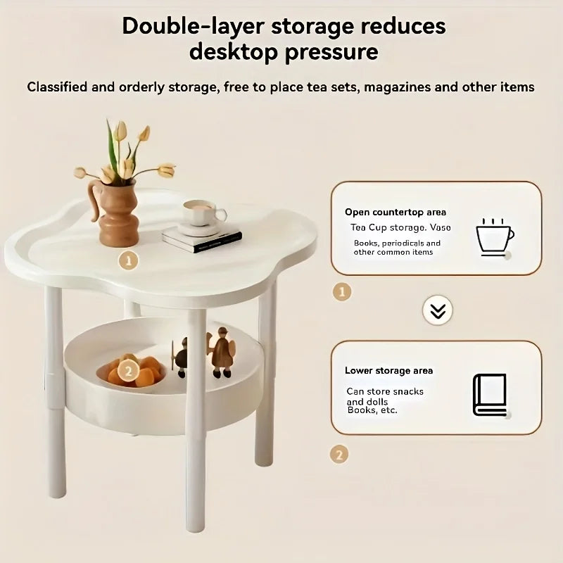 [Stylish Side Table] Stylish Modern Round Side Table with Storage Shelf | Space-Saving, Lightweight for Living Room, Bedroom by HARMONYA STORE