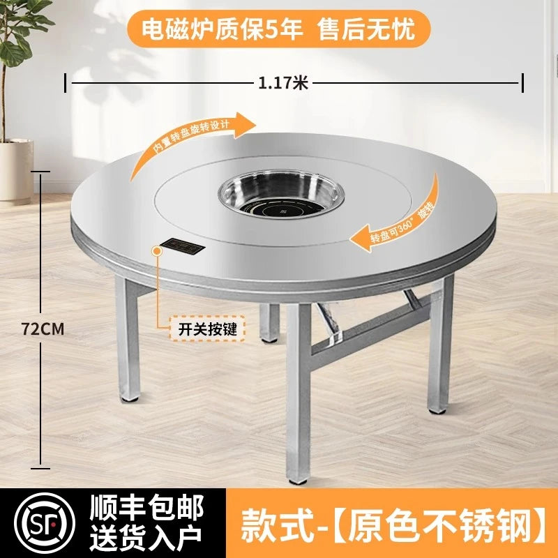 Foldable Dining Table Household Dining Round Table Outdoor Dining Hall Commercial Turntable by HARMONYA STORE