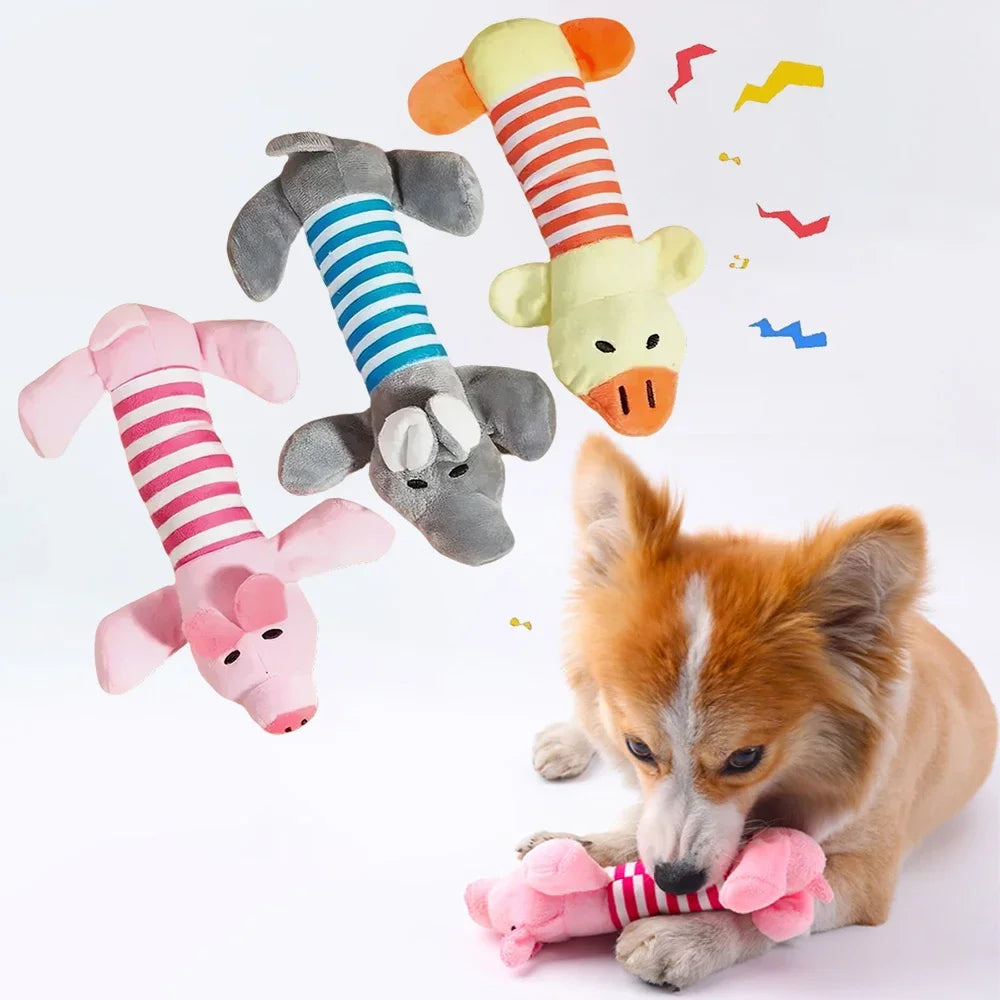 Pet Dogs, Cats, Plush Cartoon Embroidery, Bite Resistant and Stress Relieving, Ducks, Pigs, Elephants, Cute Vocalizations Toys by HARMONYA STORE