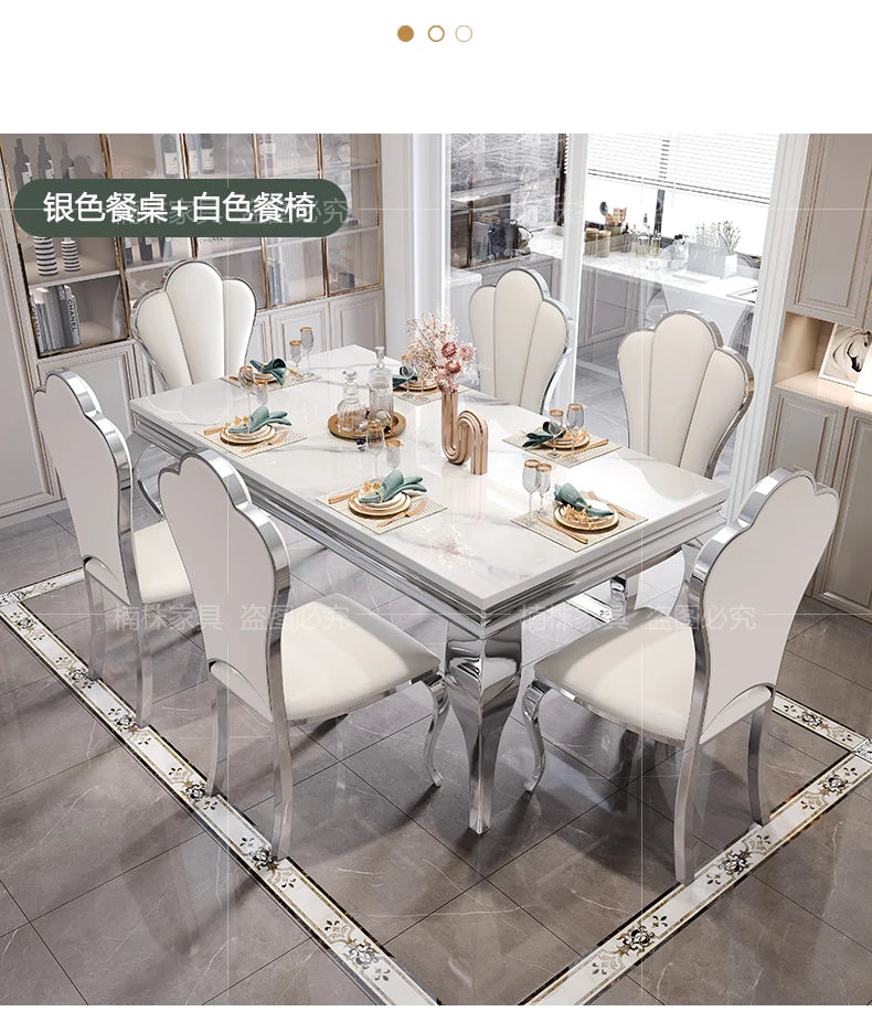 Marble Luxury Dining Table Unique Gold Individual White Italian Dining Table Rectangular Design Mesa Comedor Home Furniture by HARMONYA STORE