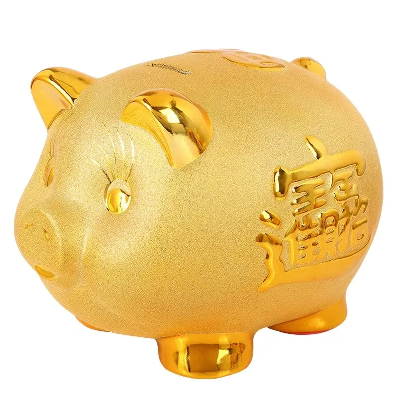 Creative Golden Pig Ceramic Piggy Bank 2023 New Kids Coin Bank Cute Cartoon Piggy Bank Gift Craft Money Box Savings Home Decor by HARMONYA STORE