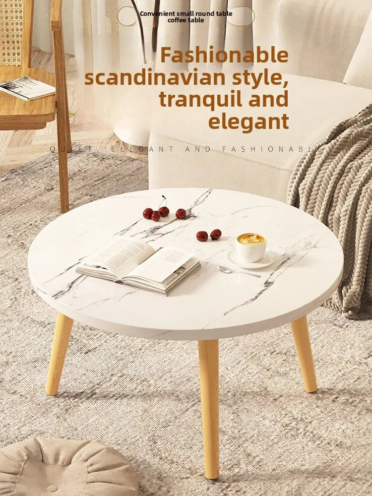 Small Table, Bedroom, Light Luxury Table, Modern Coffee Table, Living Room, Simple Small Round Table, Solid Wood by HARMONYA STORE