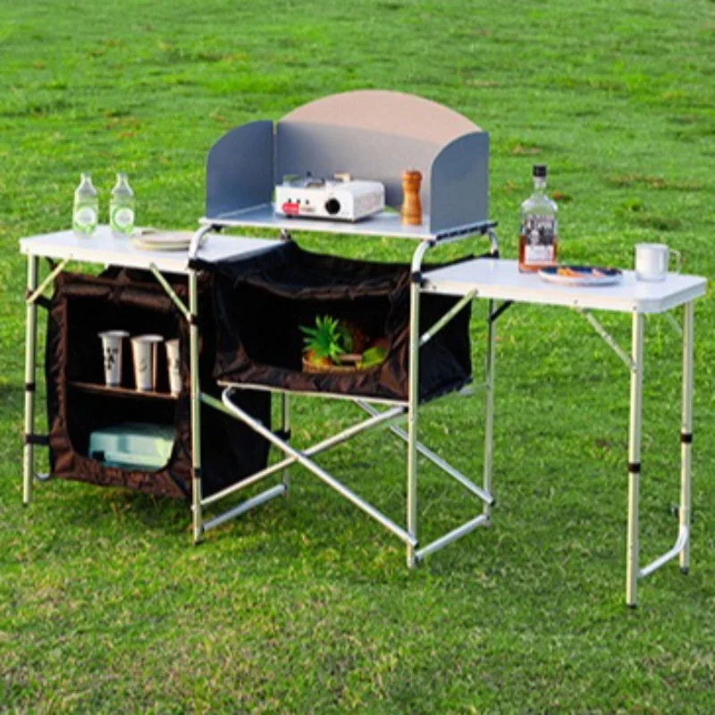 Outdoor Folding Portable Table Aluminum Alloy Frame Multi-functional Mobile Kitchen Dining Table Stable Camping Equipment by HARMONYA STORE
