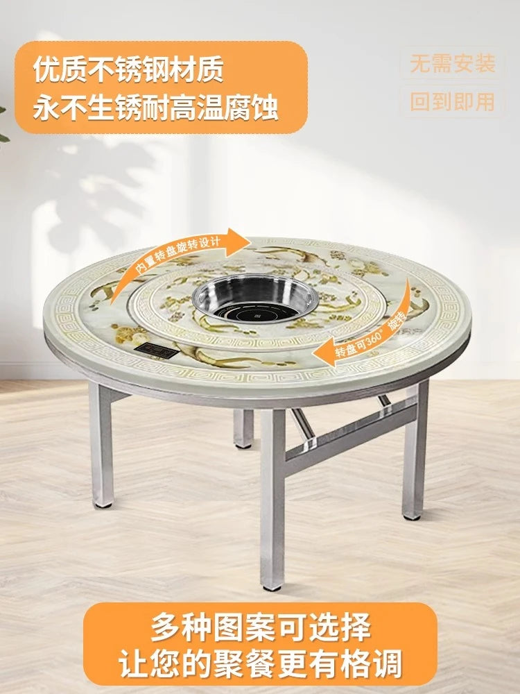 Foldable Dining Table Household Dining Round Table Outdoor Dining Hall Commercial Turntable by HARMONYA STORE