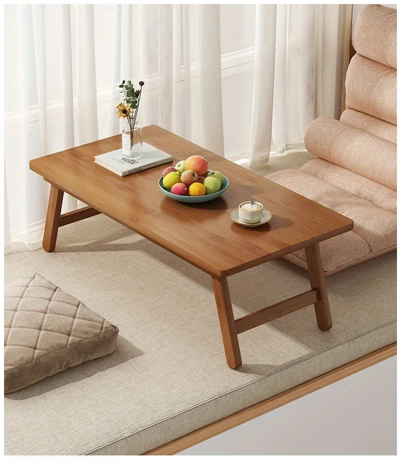 Versatile Foldable Coffee Table - Brown, Bamboo Top, Contemporary Style for Bay Window, Balcony, or Study Area, tea table by HARMONYA STORE