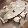 French medieval style water drop-shaped travertine rock slab dining table walnut solid wood home retro silent wind solid wood di by HARMONYA STORE