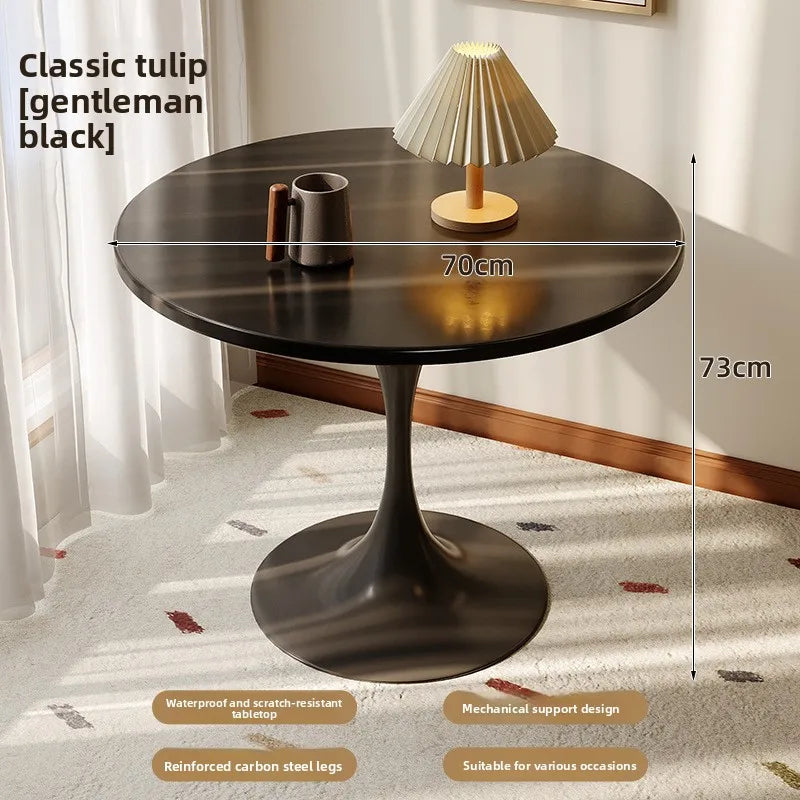 Modern tulip round table, household wooden dining table, negotiation tea table, coffee round table, carbon steel metal base by HARMONYA STORE