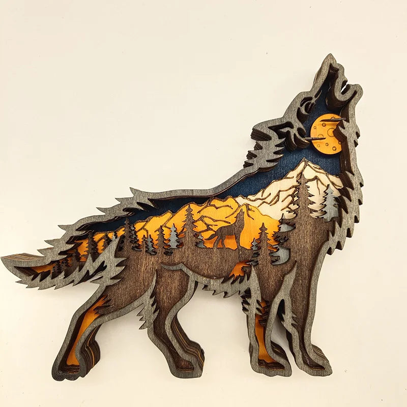 Wooden Animal Wolf Statue Creativity Wolf Totem Office Home Decorate Crafts Christmas Gift North Forest Elk Brown Bear Ornaments by HARMONYA STORE