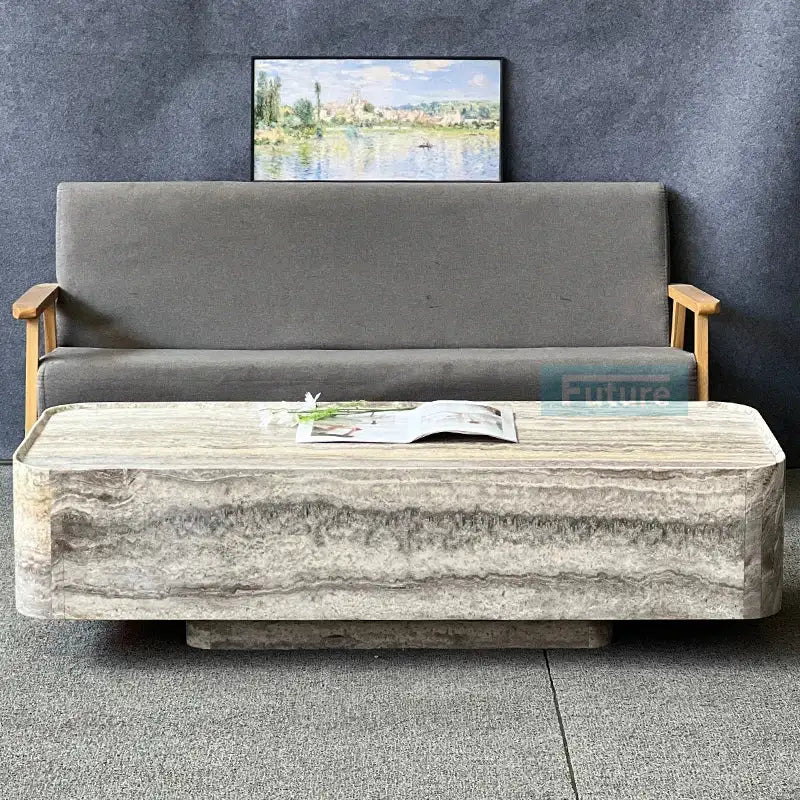 Rectangular Sliver Grey Travertine Marble Coffee Table Modern Luxury Minimalist Mable Beside Table for Cafe Terrace Furniture by DSERS