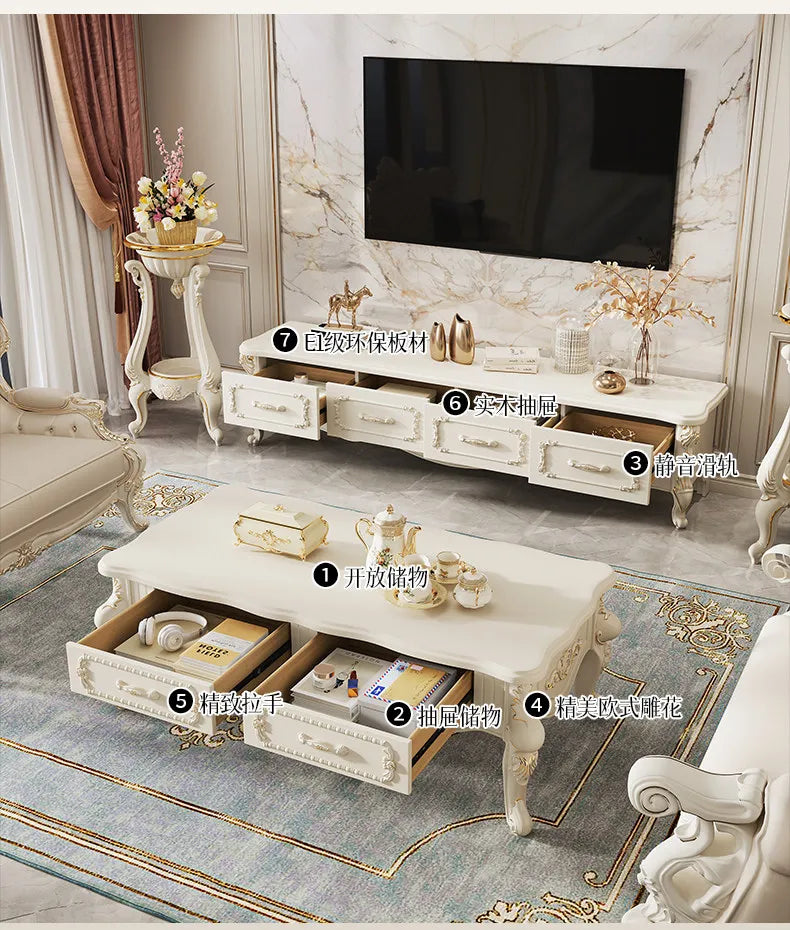 Home Light luxury modern simple 140cm coffee table 180cm TV cabinet combination set side tables tv stand living room furniture by HARMONYA STORE