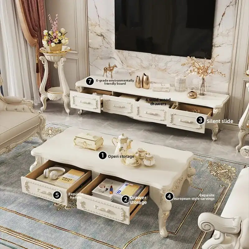 Home Light luxury modern simple 140cm coffee table 180cm TV cabinet combination set side tables tv stand living room furniture by DSERS