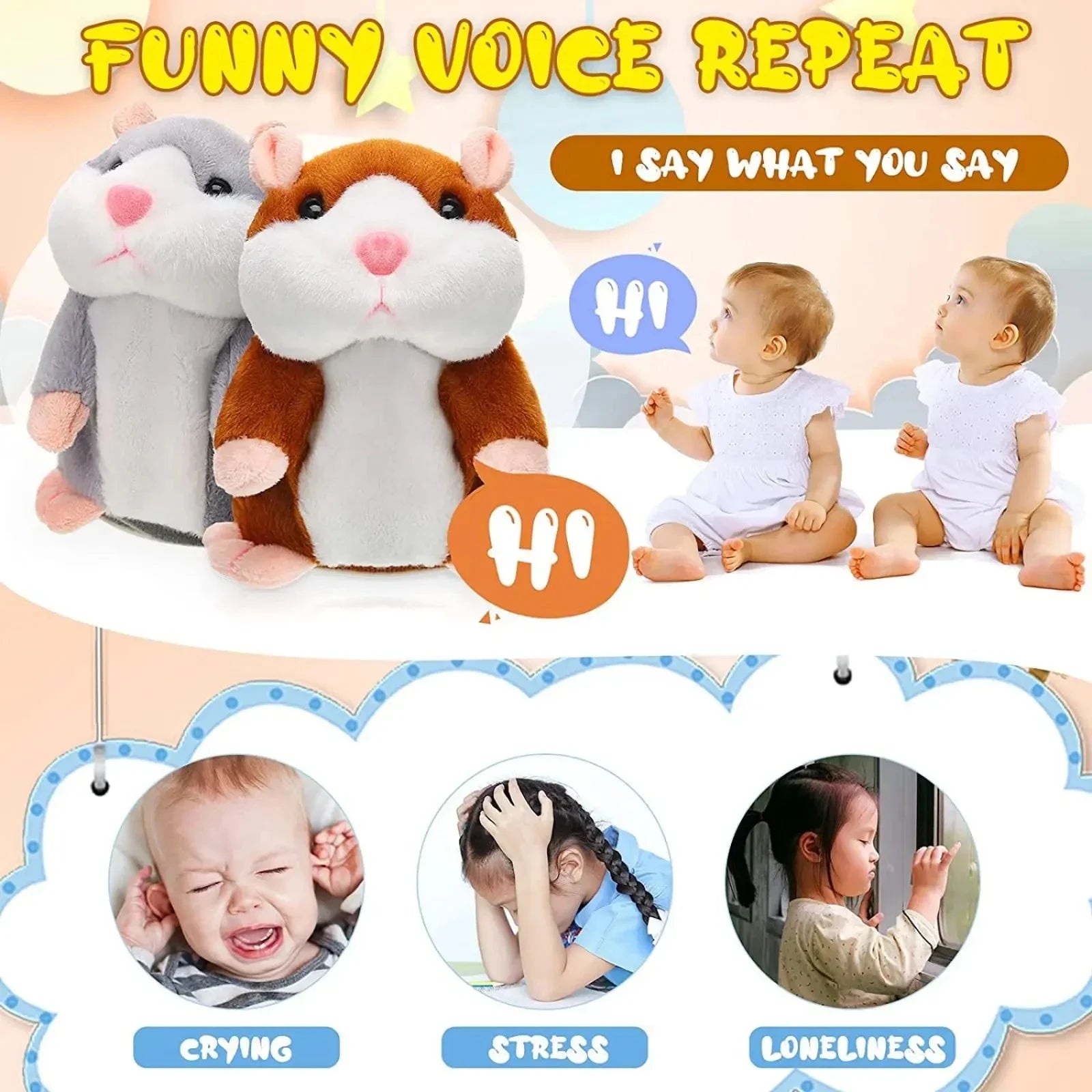 Learn To Imitate Talking Little Hamster Animal Plush Funny Toy Talking Nod Hamster Doll Soothing Crying Baby Toy Kids Gift by HARMONYA STORE