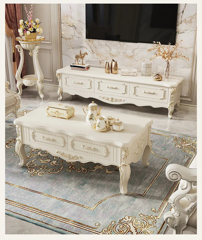 Home Light luxury modern simple 140cm coffee table 180cm TV cabinet combination set side tables tv stand living room furniture by HARMONYA STORE