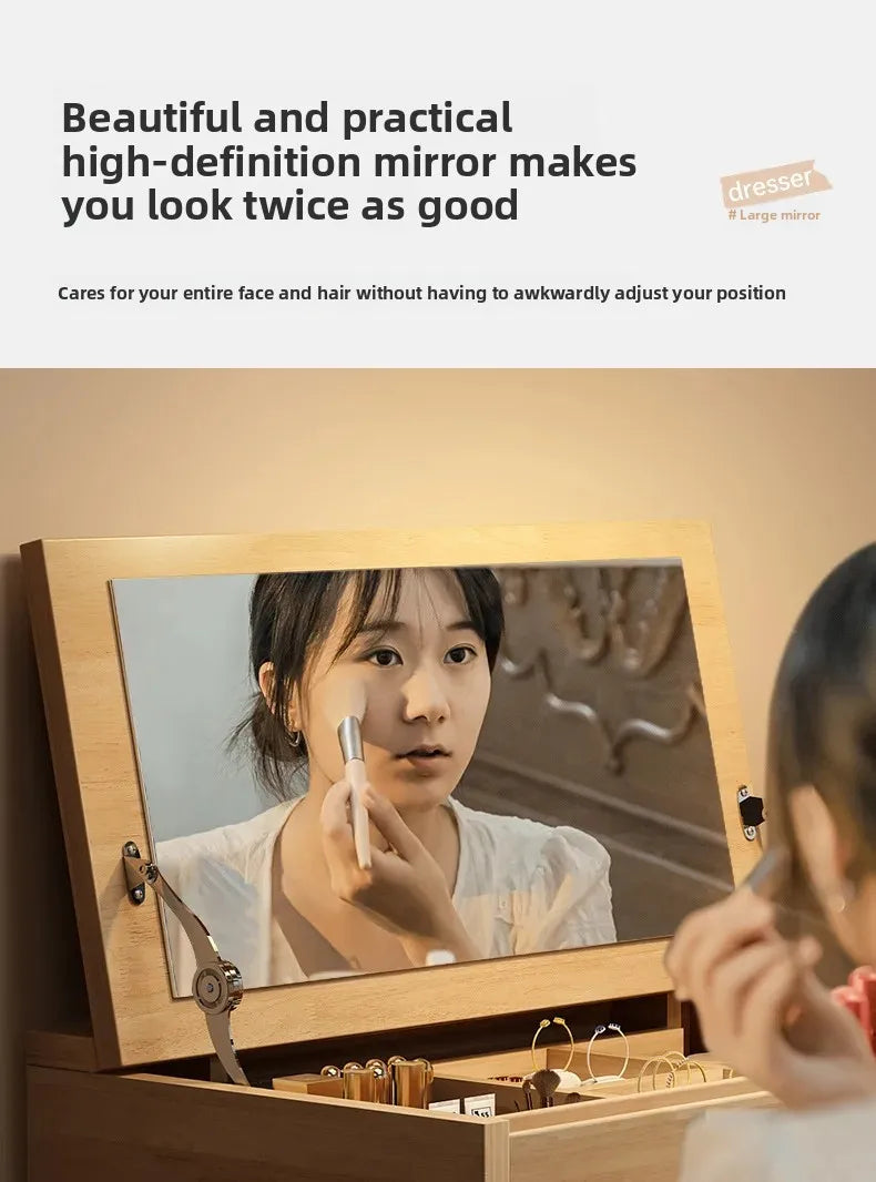 Solid wood dresser bedroom simple modern 2024 new high-end light luxury small apartment makeup mirror girl makeup table by HARMONYA STORE