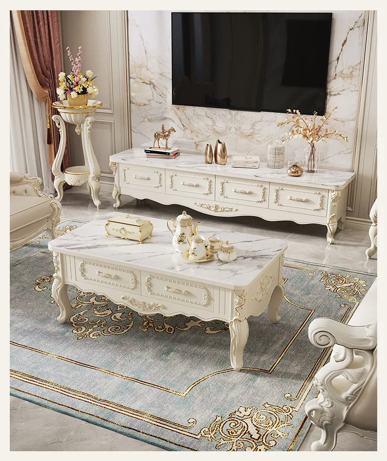 Home Light luxury modern simple 140cm coffee table 180cm TV cabinet combination set side tables tv stand living room furniture by HARMONYA STORE
