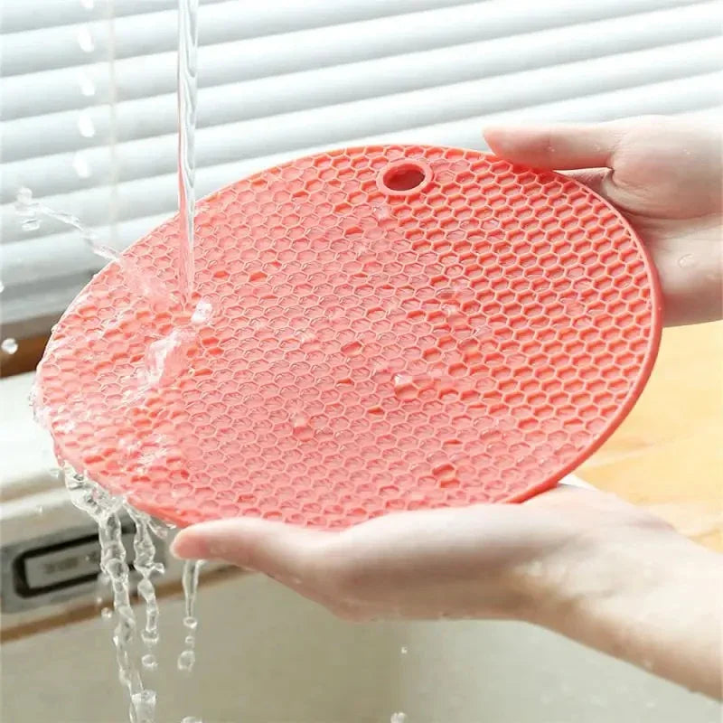 Table mat tool multifunctional kitchen silicone tableware mat, round anti slip and heat-resistant coffee cup coaster, pot holder by HARMONYA STORE