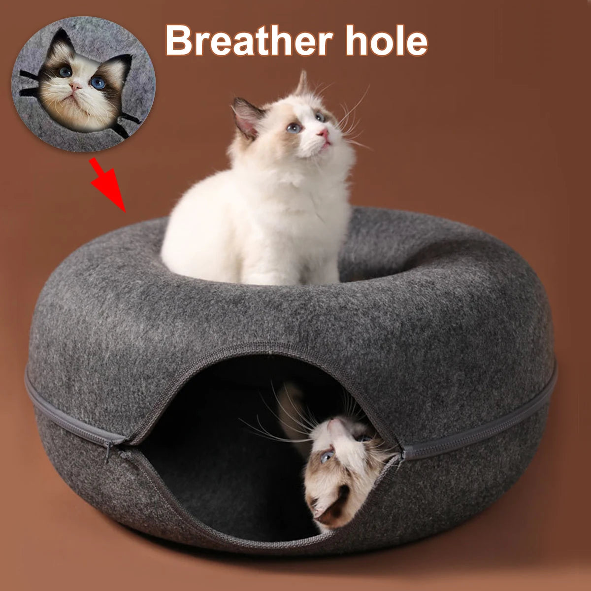 B-Tunnel Donut Cat Bed Interactive Tunnel Pet Felt Indoor Toys Cats House Kitten Training Toy Cat Kennel Cat Accessories by HARMONYA STORE
