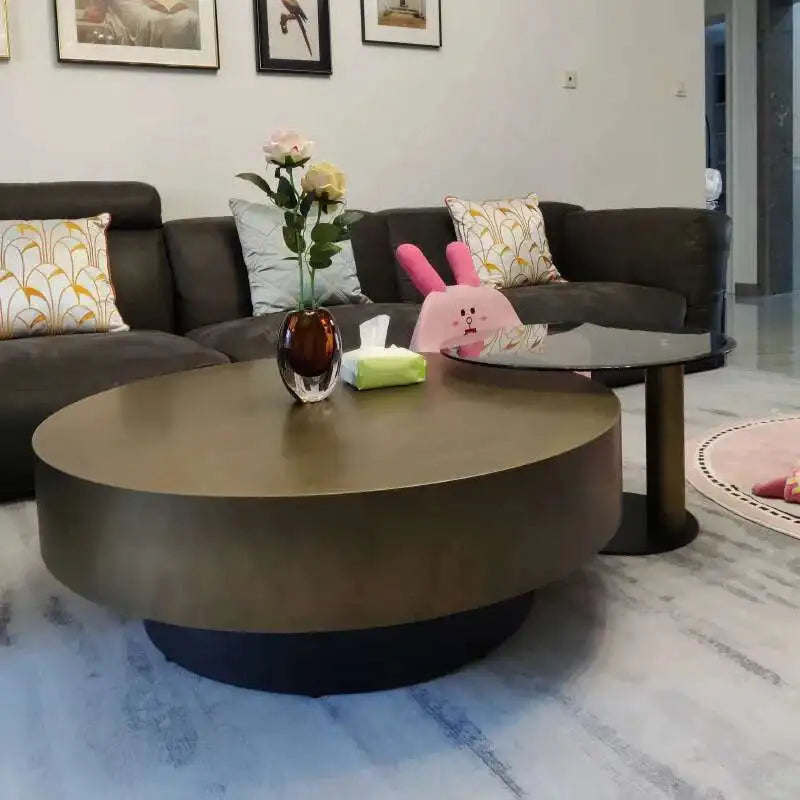 Designer Stainless Steel Coffee Tables European Luxury Round Tea Table Living Room Furniture Italian Tempered Glass Side Table by HARMONYA STORE