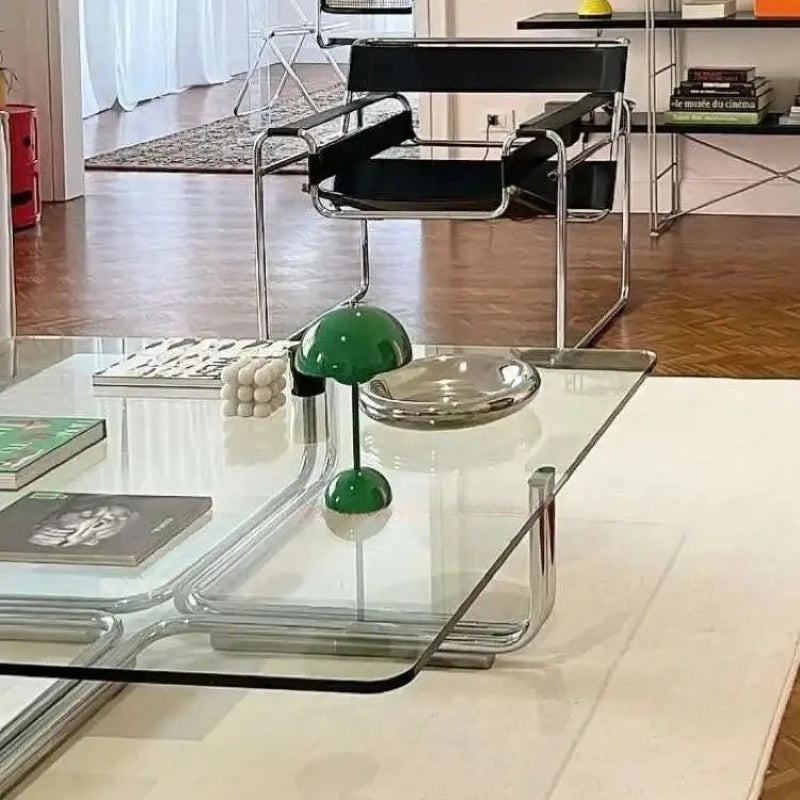 Transparent Square Glass Coffee Table, Stainless Steel Low Table by HARMONYA STORE