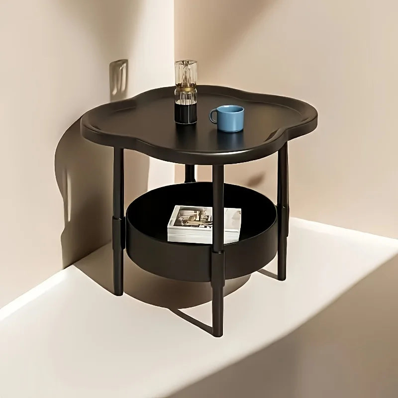 [Stylish Side Table] Stylish Modern Round Side Table with Storage Shelf | Space-Saving, Lightweight for Living Room, Bedroom by HARMONYA STORE